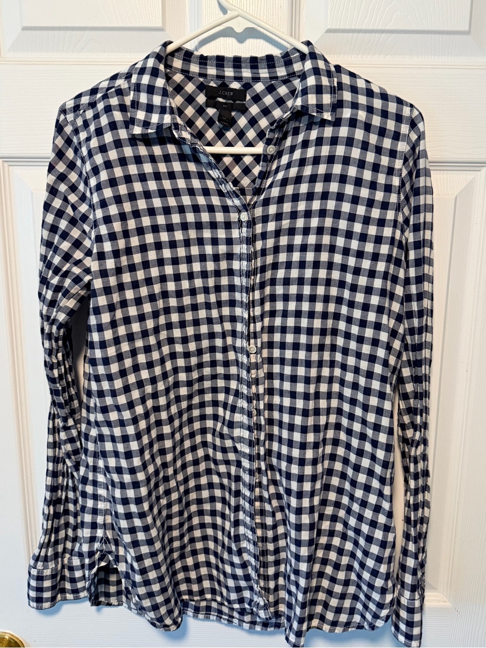 J. Crew Navy and White Gingham Button-Down Shirt